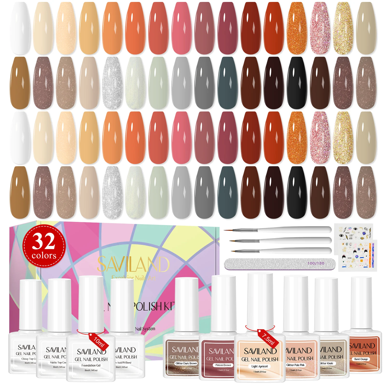 Saviland 32 Kleuren Gel Nagellak Kit Nagellak Set Met Basis En Top Gel Coat Doorweekt Uv Gel Polish Voor Diy Salon Vrouwen