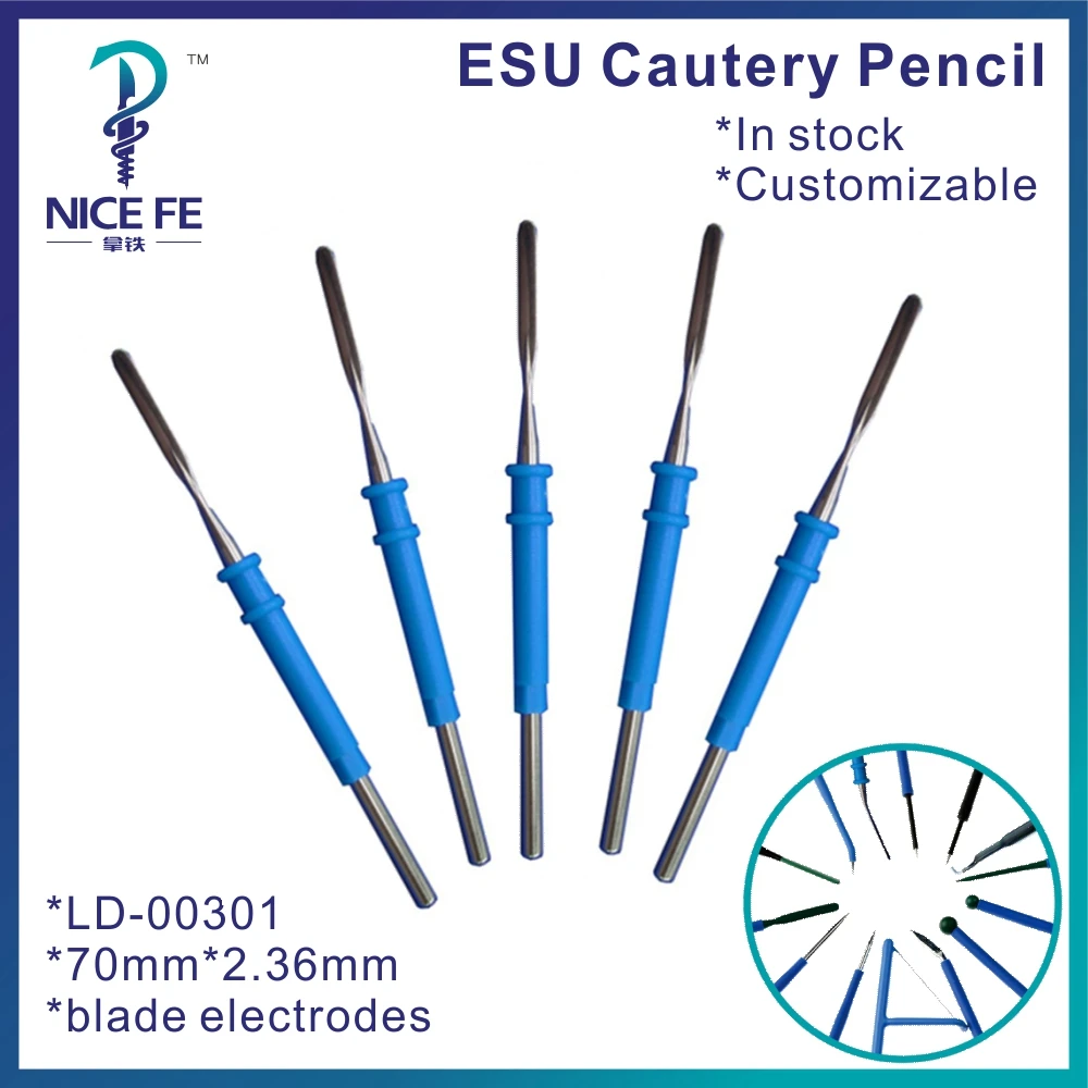 LD-00301 10pcs wholesale ESU cautery pencil  Electrosurgical blade electrode 70mm*2.36mm Electrocoagulator Electrocautery