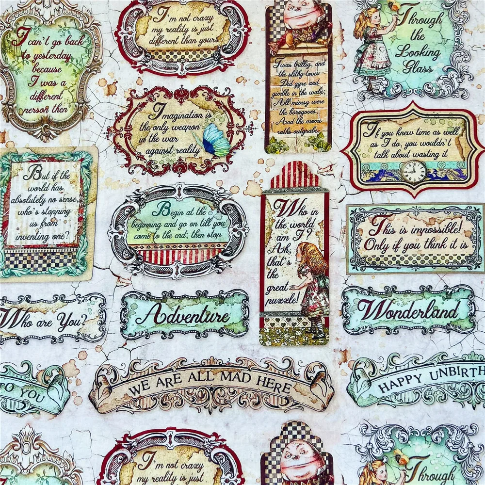 Retro Alice Junk Journal Cotton Fabric for Tissue Sewing Quilting Fabrics Needlework Material DIY Handmade