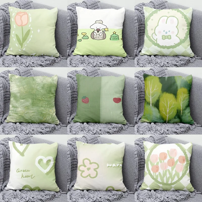 Green Ins Style Fresh Pattern Decorative Pillowcase Living Room Bedroom Square Cushion Pillowcase