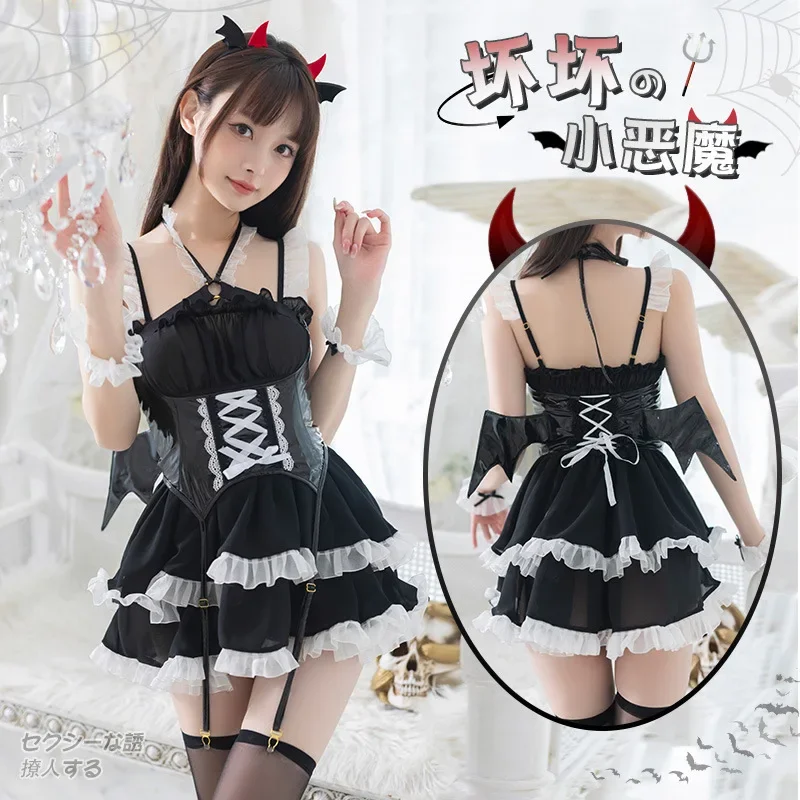 Disfraz de diablo travieso para mujer, lencería Sexy de Lolita, disfraz de Anime, Disfraces de Halloween de Cosplay, vestido Kawaii, corsé para niñas, fiesta de Carnaval