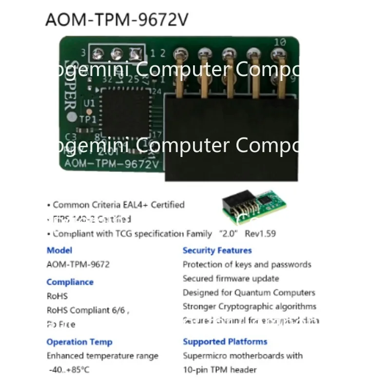 

For SuperMicro AOM-TPM-9672V TPM Security module TPM2.0 Security processor