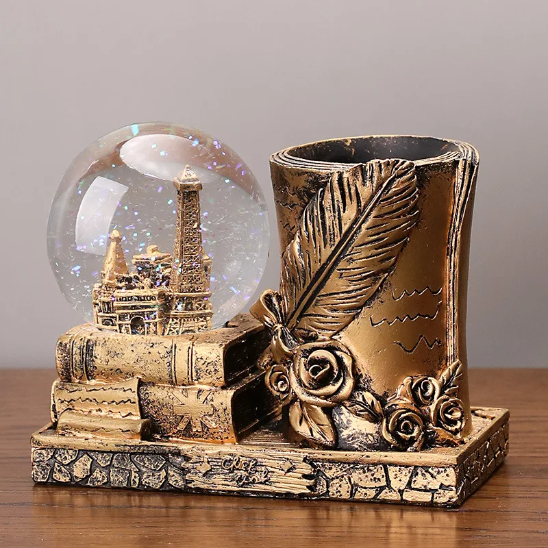 

Tower Crystal Ball Pen Holder Resin Gift Glow Sculpture Handmade Home Decoration Ball Desktop Decorative Item Gift