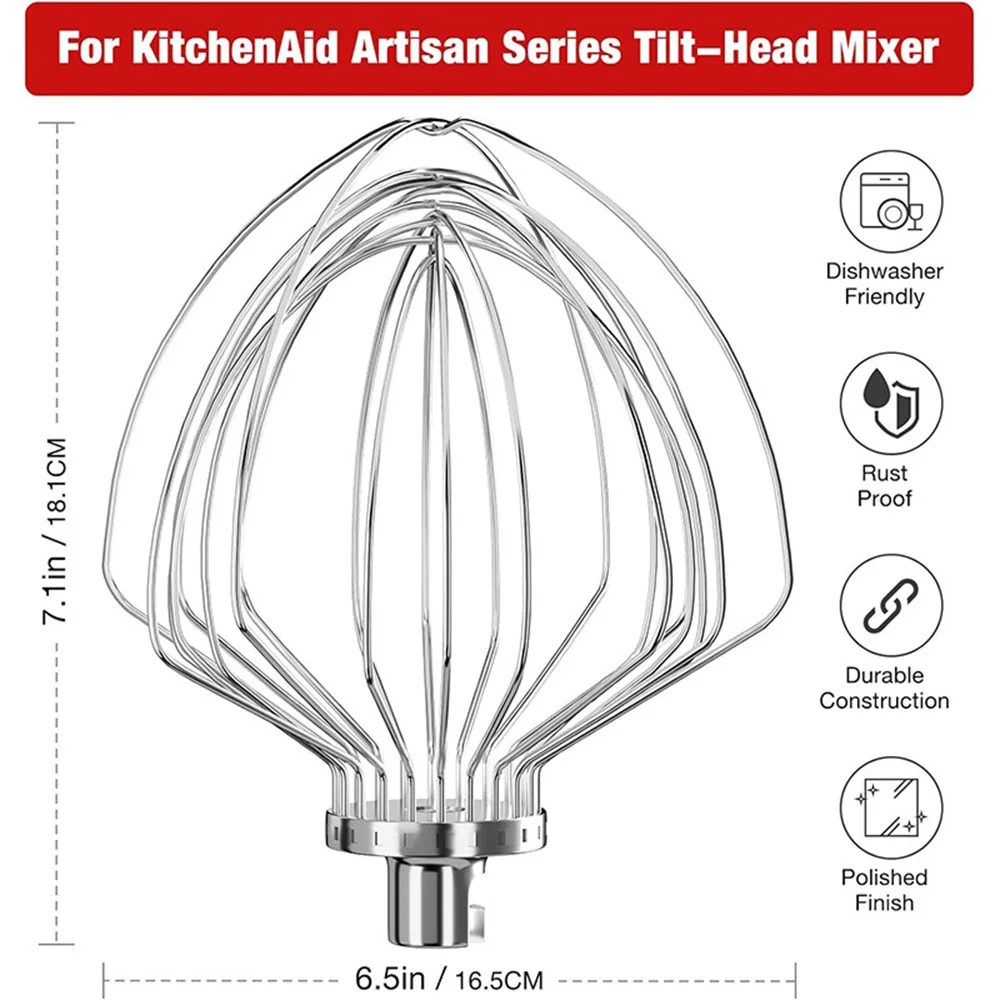 KN211WW 11-Wire Whip For Kitchenaid Stand Mixer, Stainless Steel Whisk Attachment for 7 Quart Tilt-Head Lift Stand Mixer