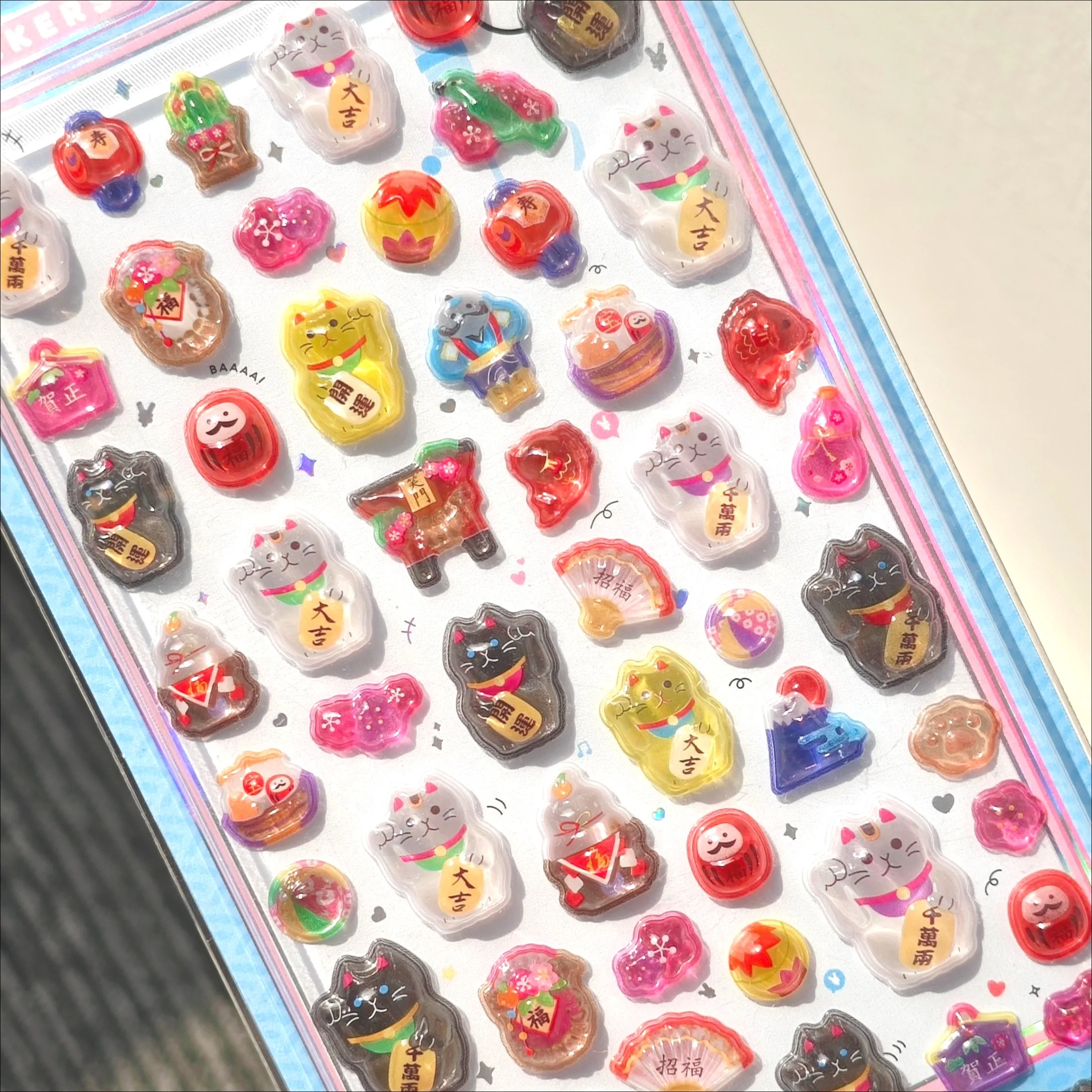 Kawaii Japanese Daruma Lucky Cat Drop 3D Relief Sticker for Scrapbooking DIY Phoe Case Decor Sticker School Stationery Supplies