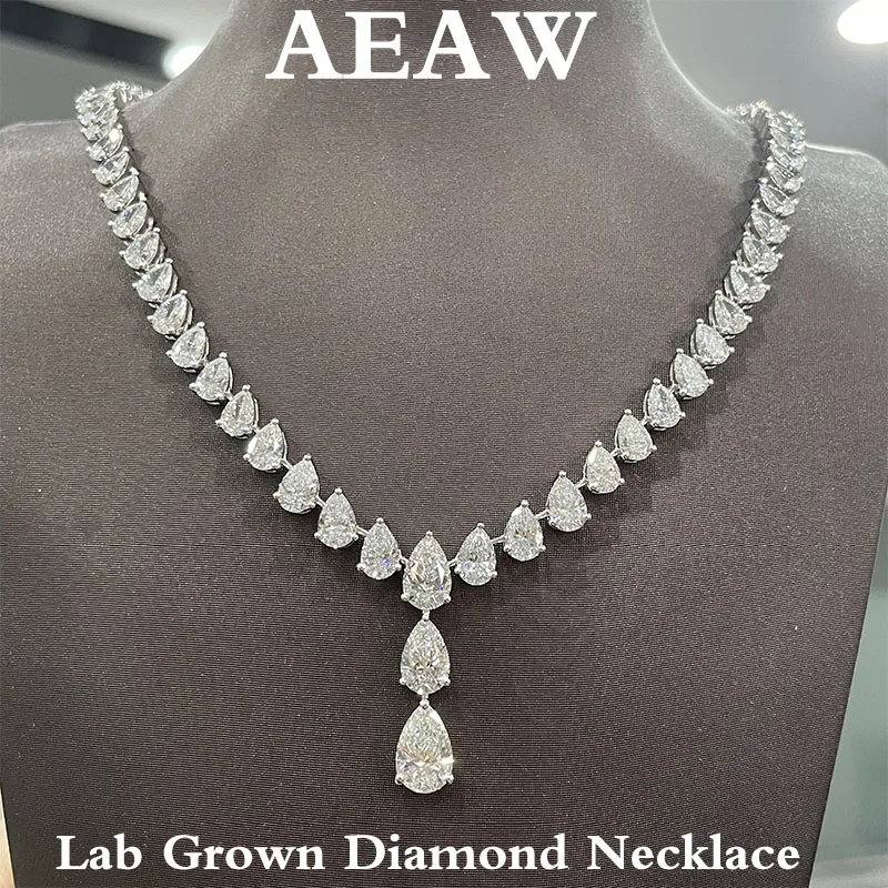 36.6Ctw Necklace Pear Cut E / VS1 Lab Grown Diamond CVD HPHT IGI Certificate Luxurious Full Diamonds 14K Gold Necklace