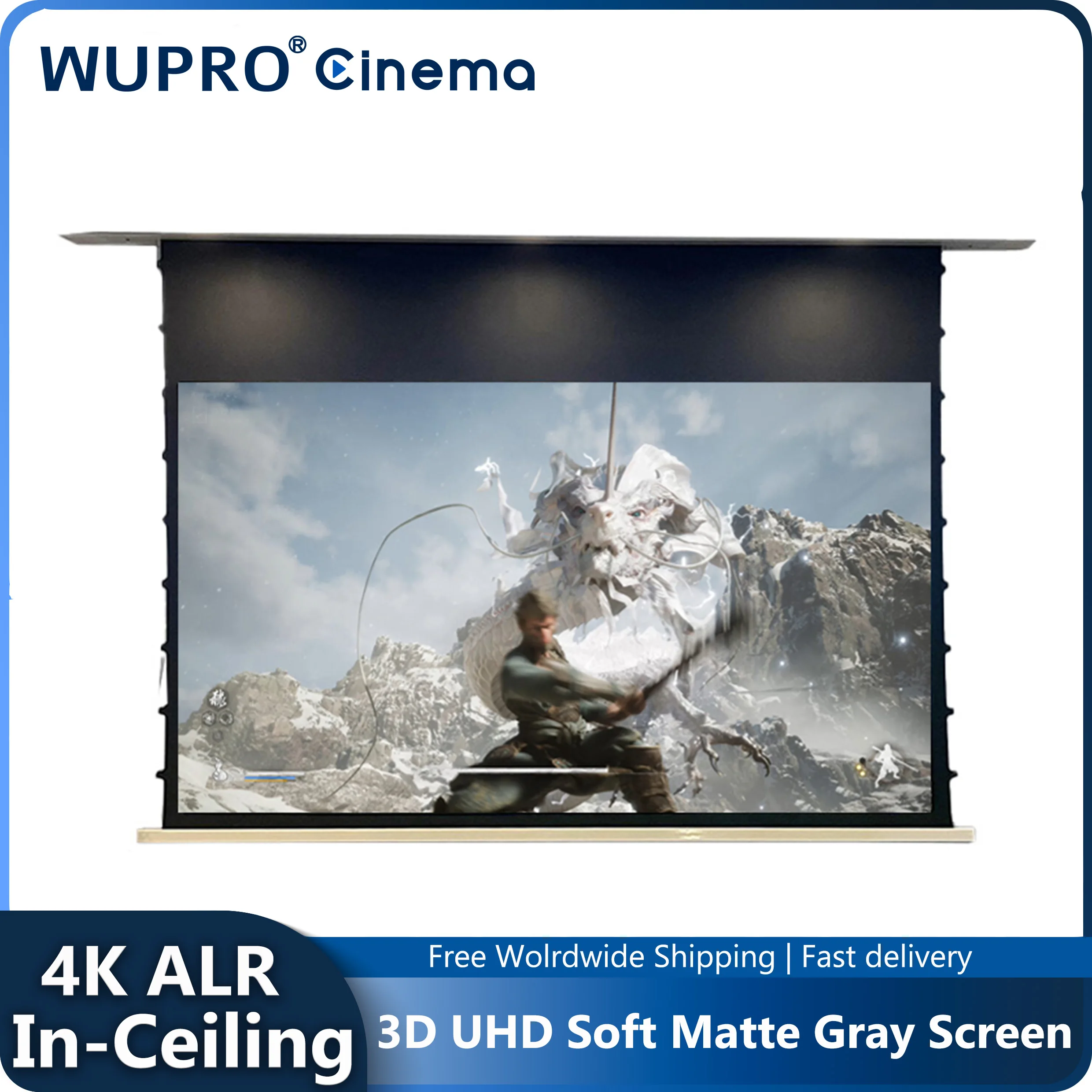 

2024 Projection Screen 4K ALR Motor Hidden In Ceiling Screen 92-120Inch Wupro Soft Matte Gray For Normal 3D LED Laser Projectors