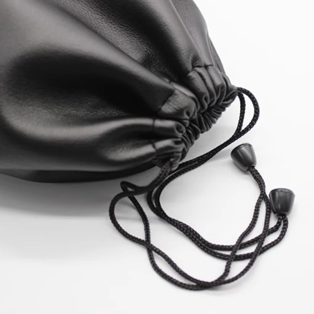 Portable Faux Leather Headset Bag With Drawstring Earphone Bag Pouch Black Large Waterproof Headphone Bag Dustproof Storage Bag