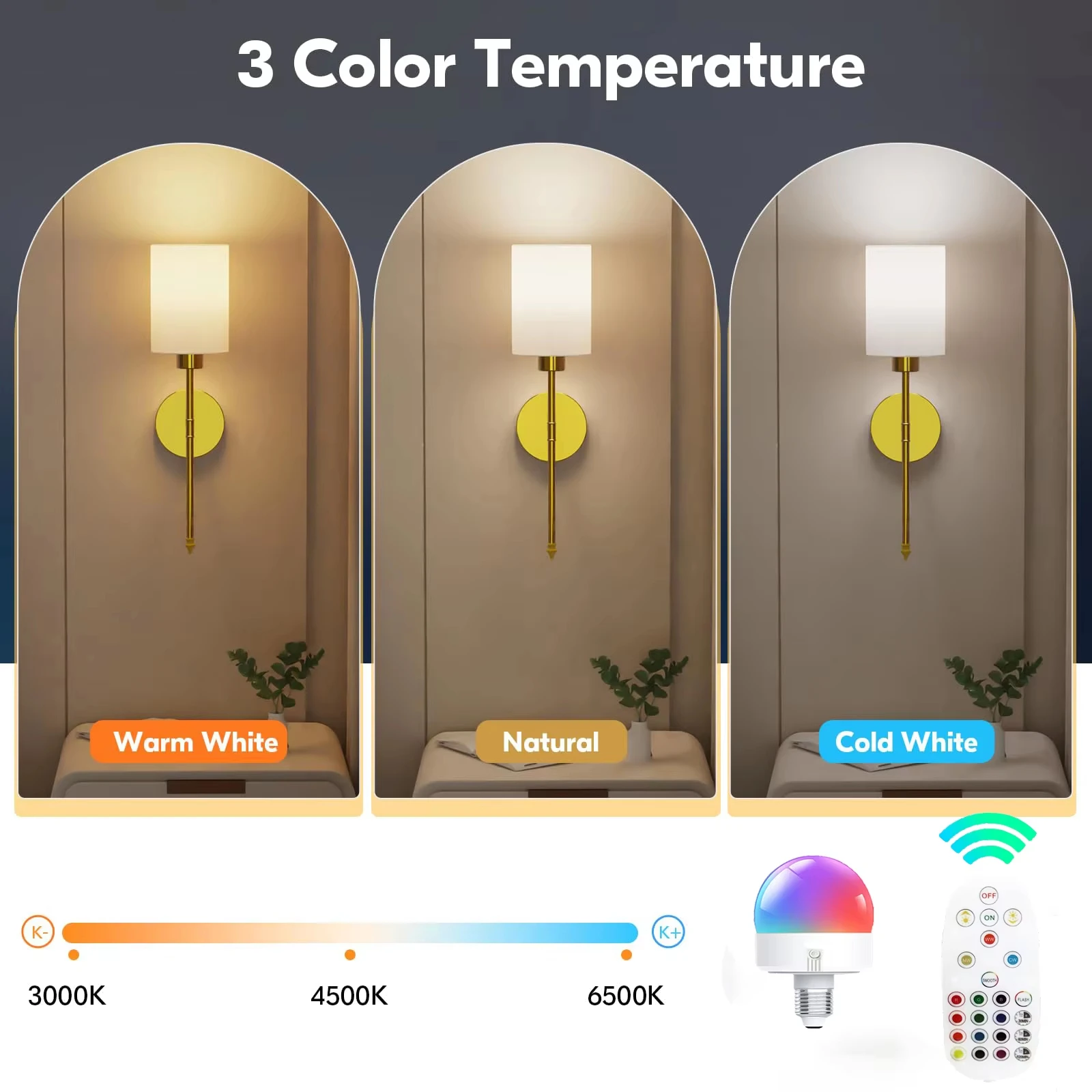 Battery Operated Wall Sconce Set of 2, Gold Wireless Rechargeable Wall Lights with 2200mAh Dimmable Detachable Bulbs and Remote