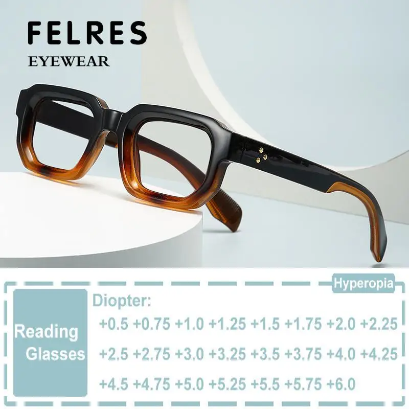Retro Small Rivets Brand Black Square Glasses Frame Anti Blue Light Reading Eyeglasses Presbyopia Glasses Optical Magnifier