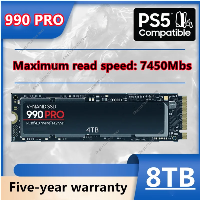 

8TB 990 PRO SSD PCIe 4.0 NVMe 4TB Internal Solid State Drive 2TB 1TB M.2 2280 Fast for Gaming Desktop Laptop/PS5/PS4/PC