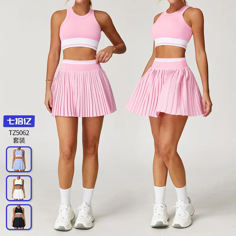 

Black summer nude sportswear set, quick-drying high-waisted yoga set, women's anti-glare running fitness tennis set