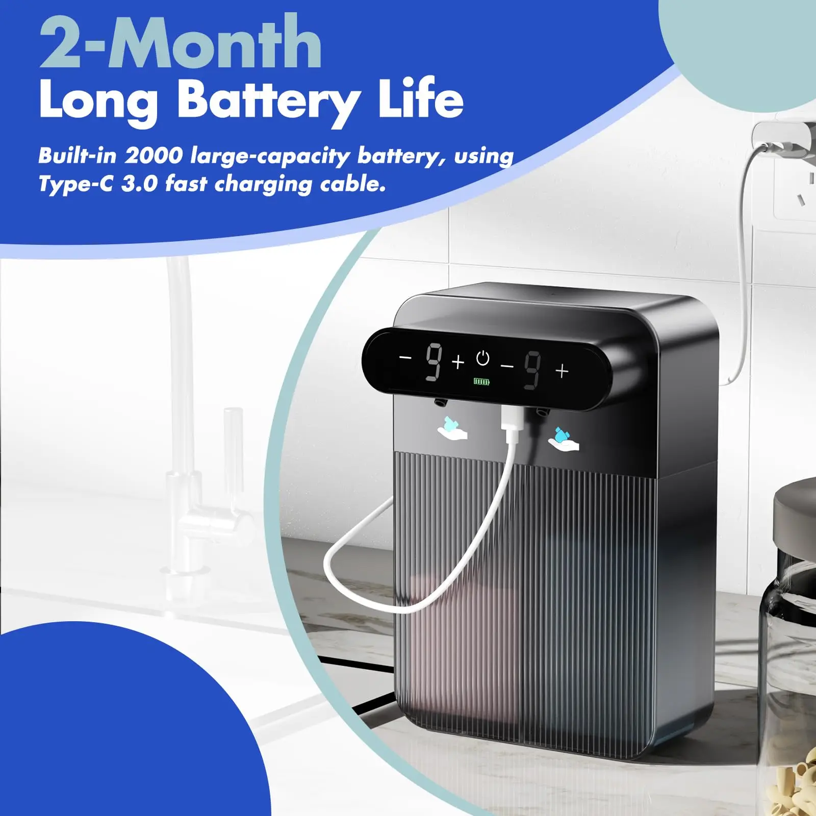 موزع الصابون الأوتوماتيكي المزدوج على الحائط، 9 مستويات، موزعات رغوة بمستشعر كهربائي بدون لمس، غسالة يدوية للحمام المطبخ