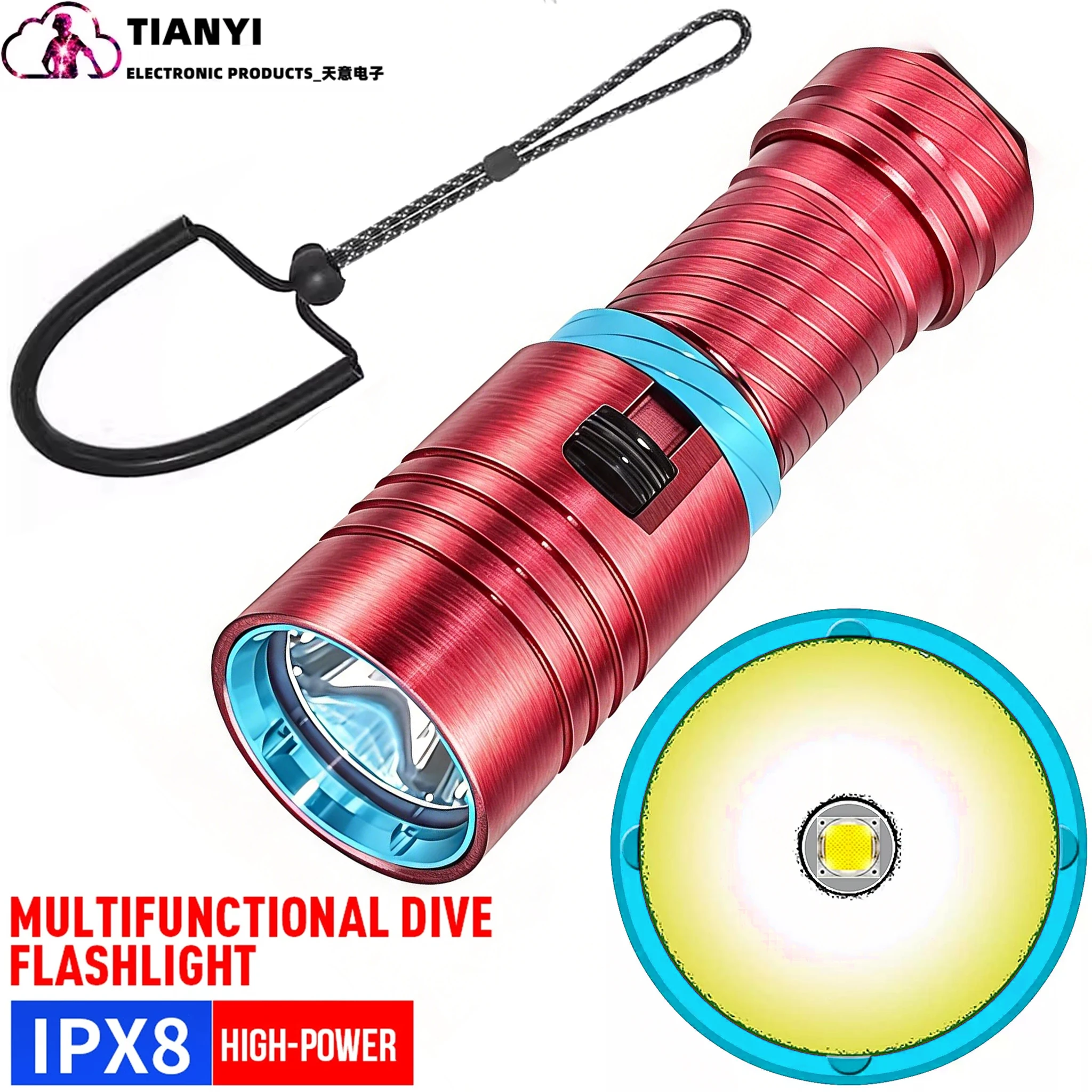 L2 LED Flashlight Scuba Diving Light Waterproof Underwater Torch for Camping - Fits 18650 26650 Batteries (Not Included)