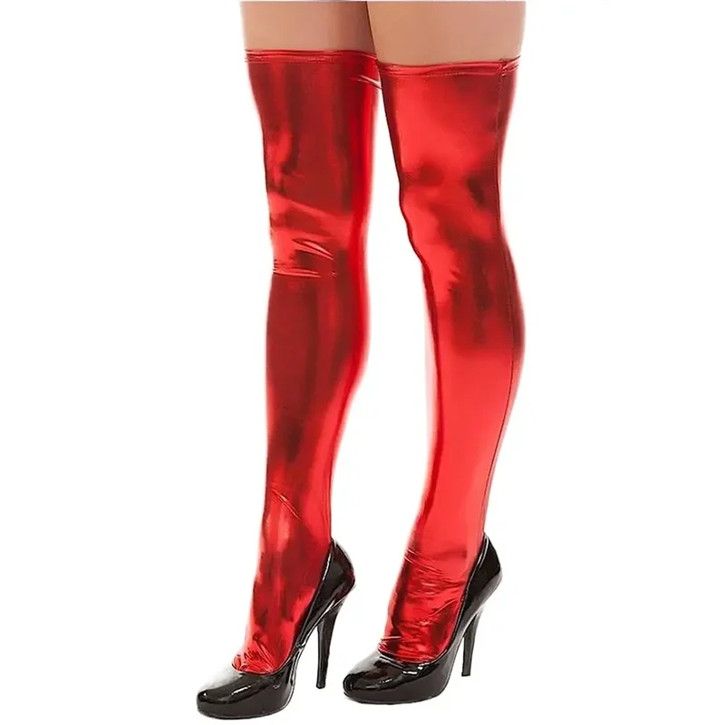 Hot Women Sexy Faux Leather Thigh High Socks Clubwear Pole Dance Party Over Knee Stockings Lady\'s Black Erotic Lingerie
