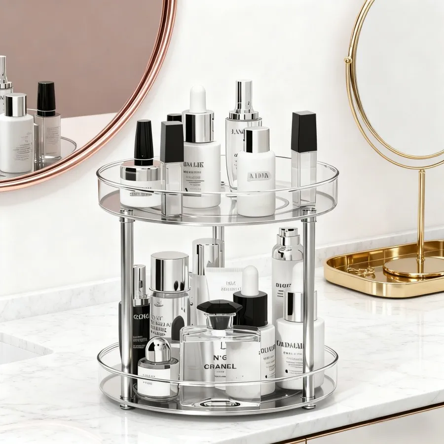360 Rotating Storage Rack Multi Layer Large Capacity Makeup Organizer for Bathroom Vanity Kitchen Countertop