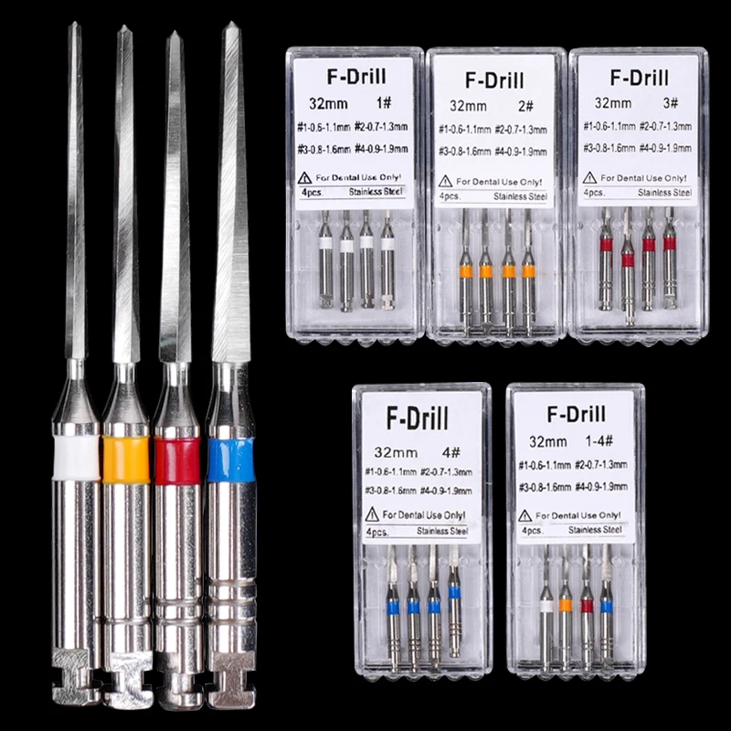 4pcs/box Dental Fiber Post Drills Dental Instruments Root Canal Opening Drills 32mm F Drills For Implant Stainless Steel Drills
