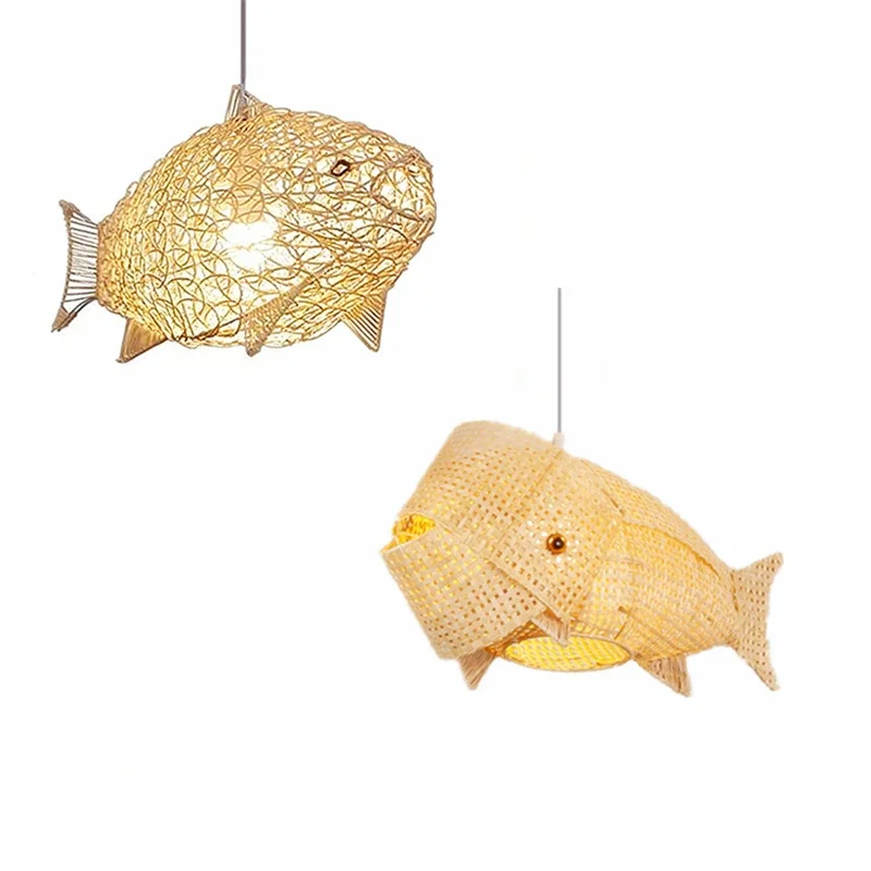 Nordic Modern Pendant Lights Creative Fish Art Bamboo Light Fixture LED Living Room Decor Hanging Lamps Kitchen Restaurant Light