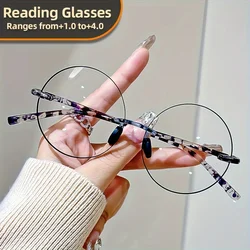 Vintage Round Large Frame Reading Glasses for Men and Women, Floral Design, PC Lens, Mixed Frame  1.0 to  4.0