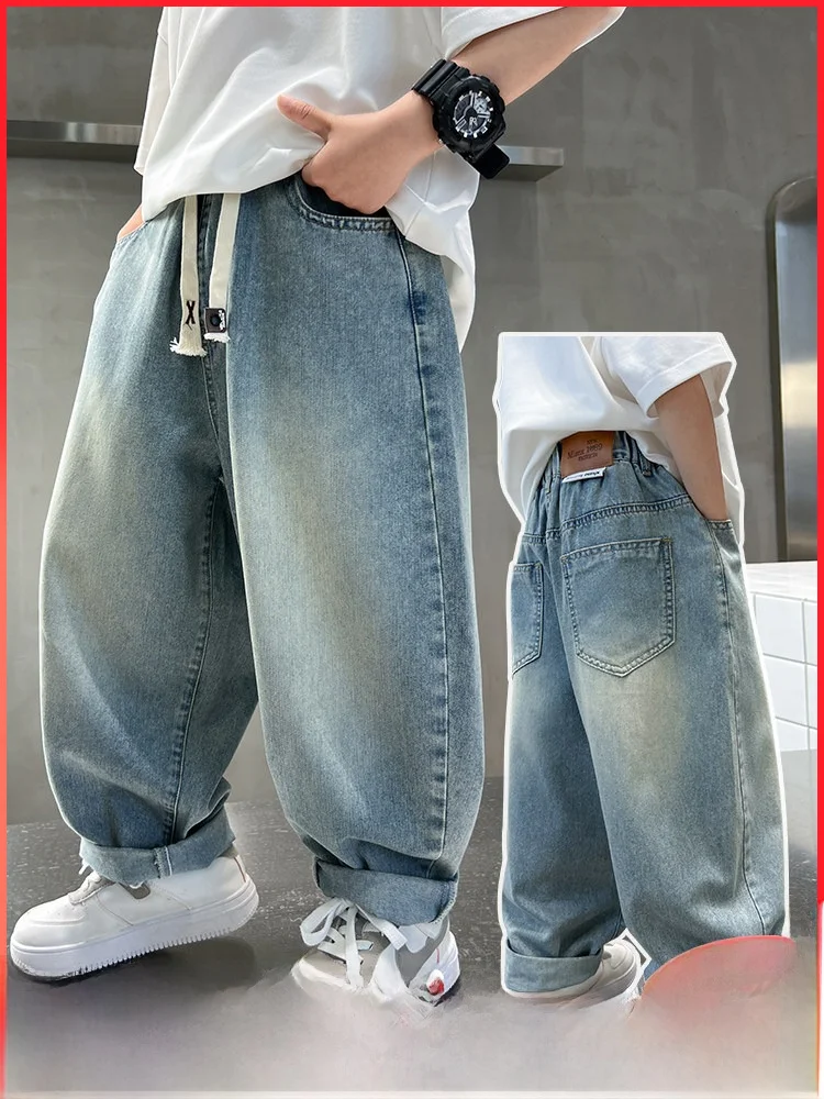 男の子用デニムジーンズ-夏の新作-薄手-ロング丈-カジュアル-ファッション-虫除け-中大サイズ-子供向け-おしゃれ