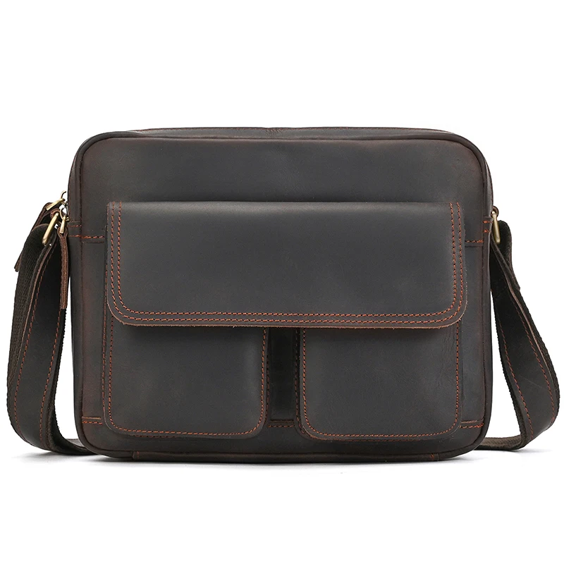 Mens Genuine Leather Shoulder Bag Messenger Bag Soft Cow Leather Crossbody Bags Daily Sling Bag Male Crossbody Bag Multifunction