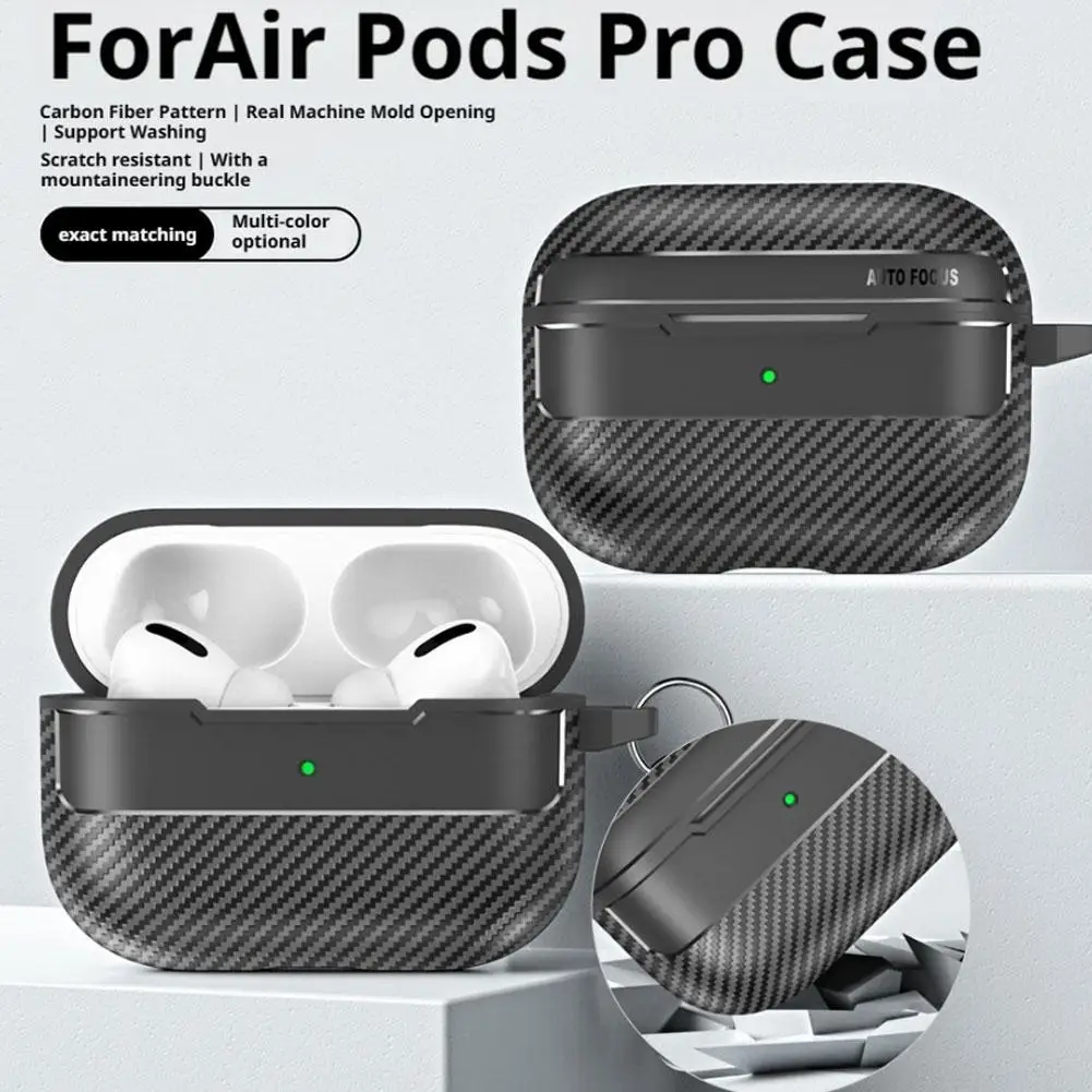for AirPods Pro 3 Case 2025 Carbon Fiber Texture Case with Carabiner Shockproof Wireless Cover for AirPods Pro 3