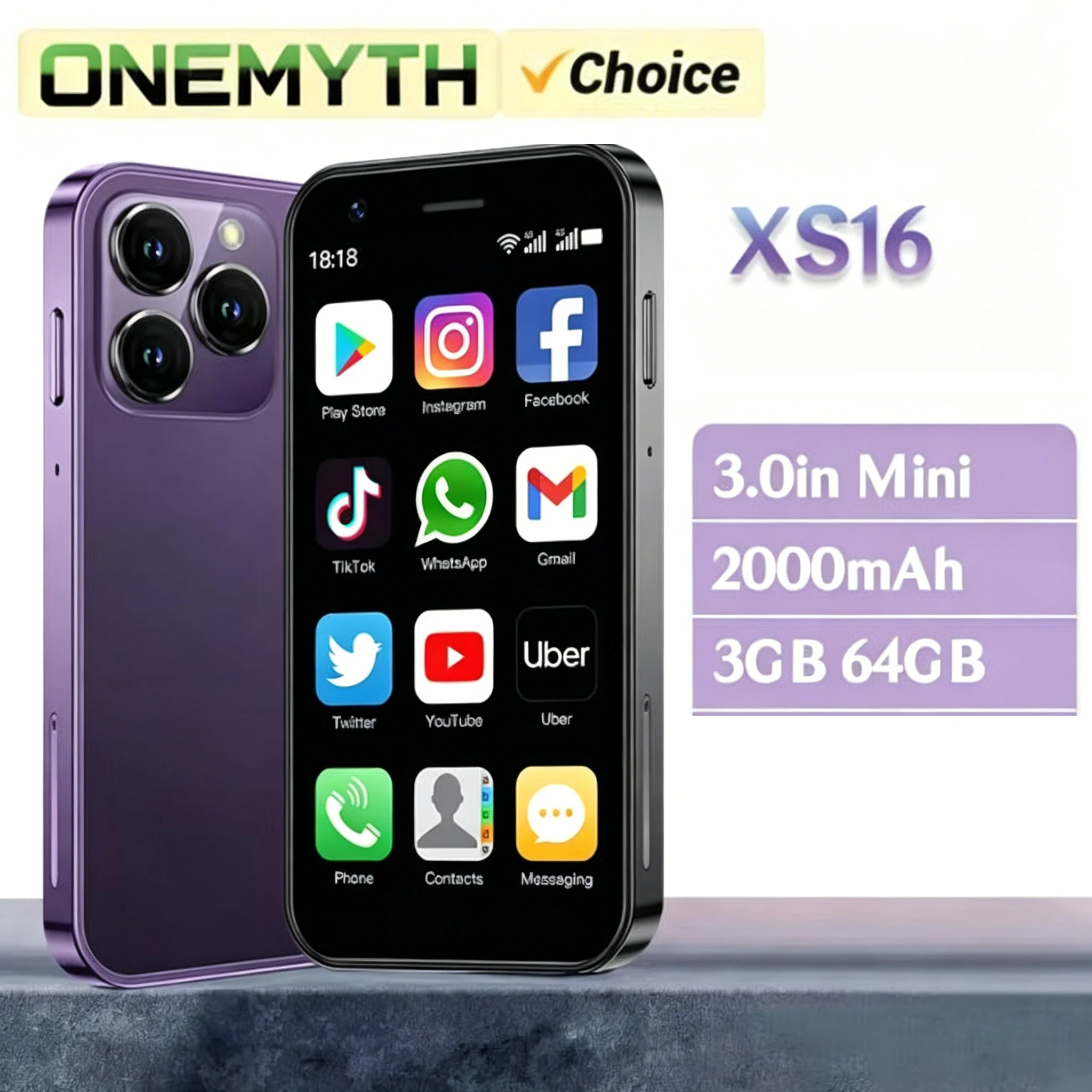 XS16 4G Unlocked Android Smartphone, 3.0 Inch Display, 3GB RAM + 64GB ROM, Dual SIM Dual Standby Mobile Phone, Multiple Colors A