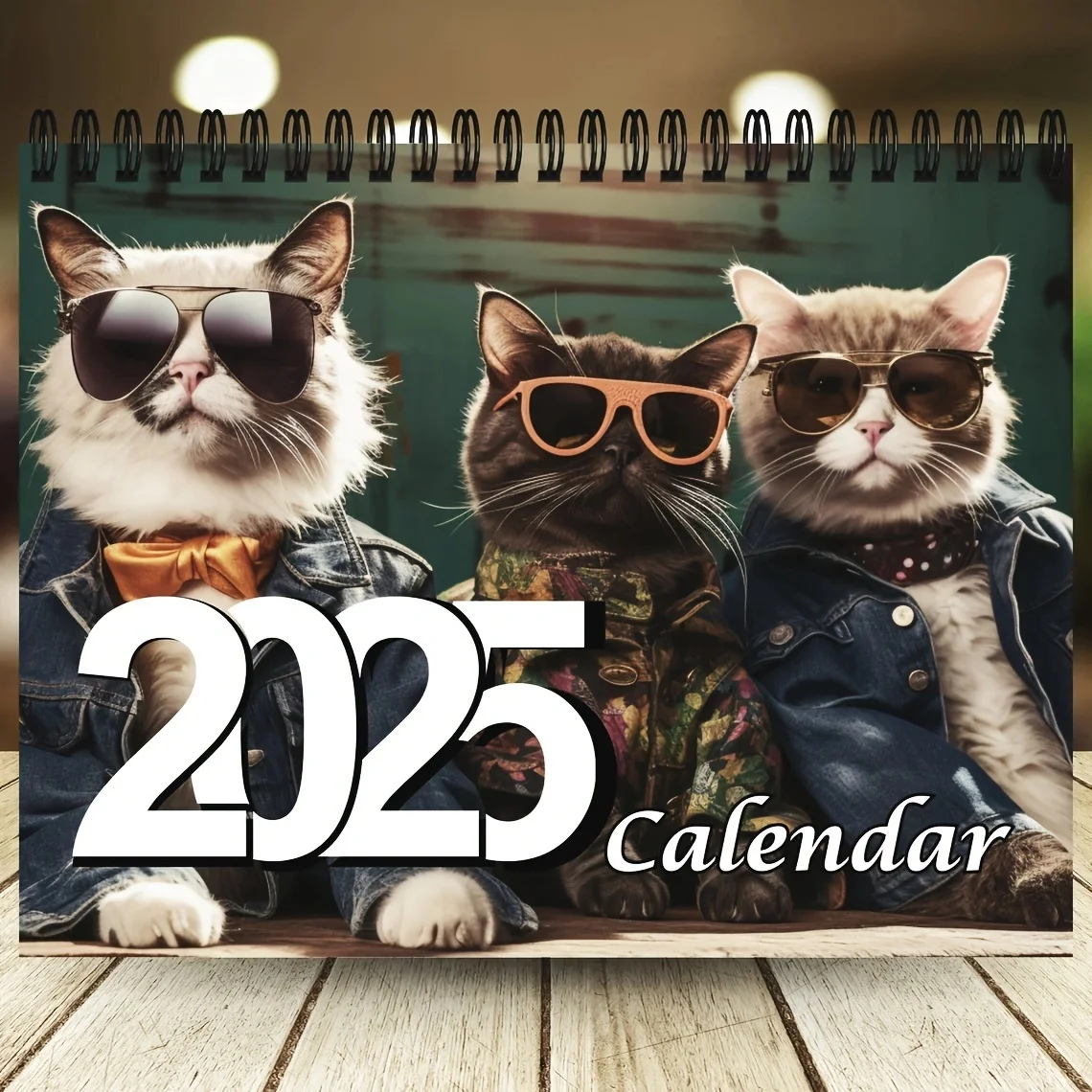 2025 Fashionable Cats Monthly Wall Calendar Cute Cat Themed Hanging Calendar for Cat Lovers Festival Party Decoration Gift Idea