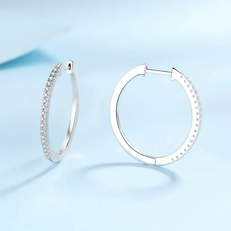 White Gold Full Moissanite Hoop Earrings for Women, Sparkling 0.54 Carat Diamond Earring Daily Style To Family Gift Fine Jewelry