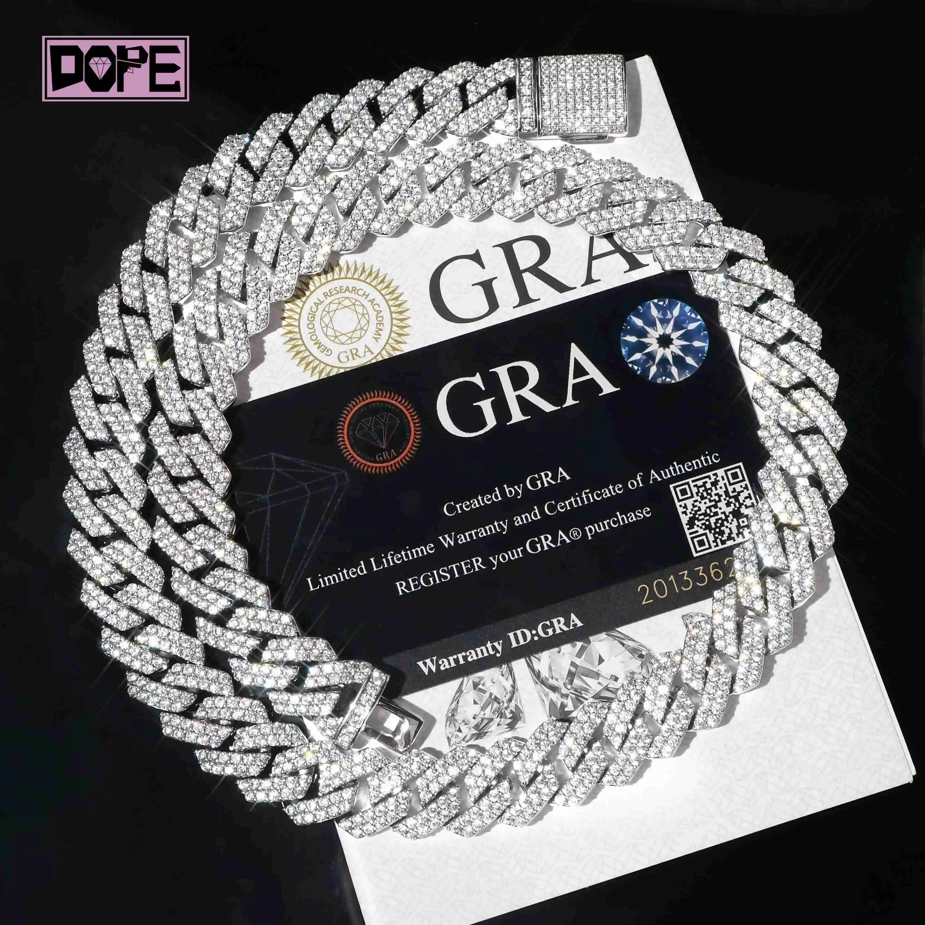 Jewelry Fine 16mm Cuban Link Chain 2 Rows Hip Hop 925 Silver VVS Iced Out Moissanite Cuban Chain..