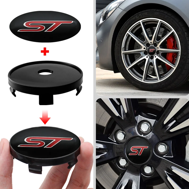 4Pcs 56+60 Car ST Emblem Hub Center Cover Wheel Sticker Decoration Badge hub Decal For Ford Focus 2 Focus 3 4 2005-2017 ST LINE