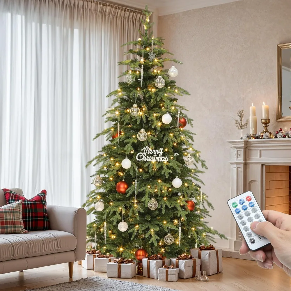 

7.5ft Prelit Slim Fraser Grande Christmas Tree With Remote Control, Artificial Hinged Drooping Pencil Prelit Holiday Christmas