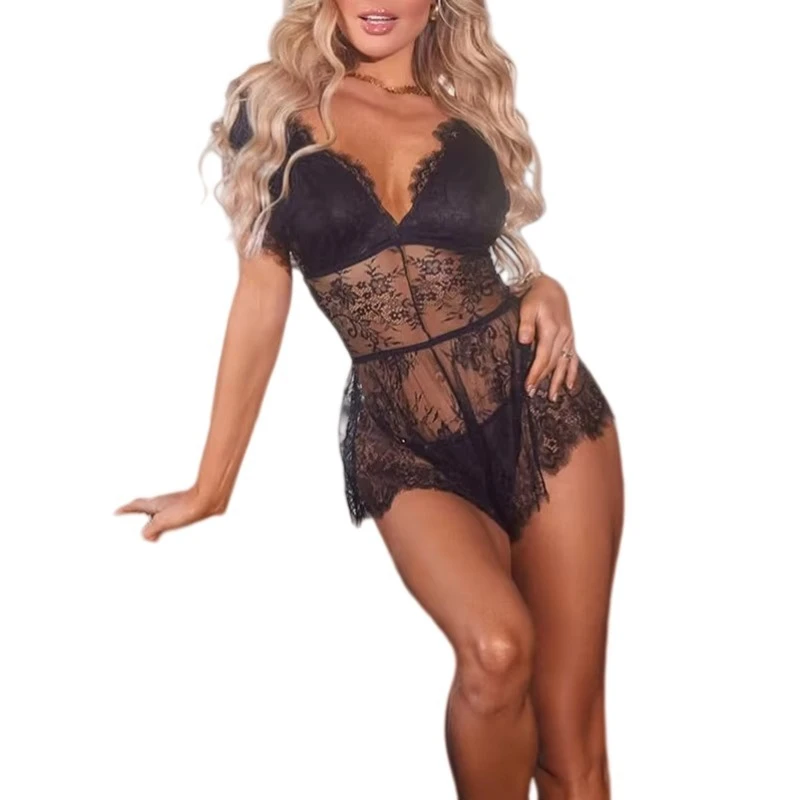 

Sissy Sexy Hot Lingerie Sets for Women 2 Pieces Porno Underwear Eyelash Lace Bodysuits Thong Dancer Night Party Erotic Costumes