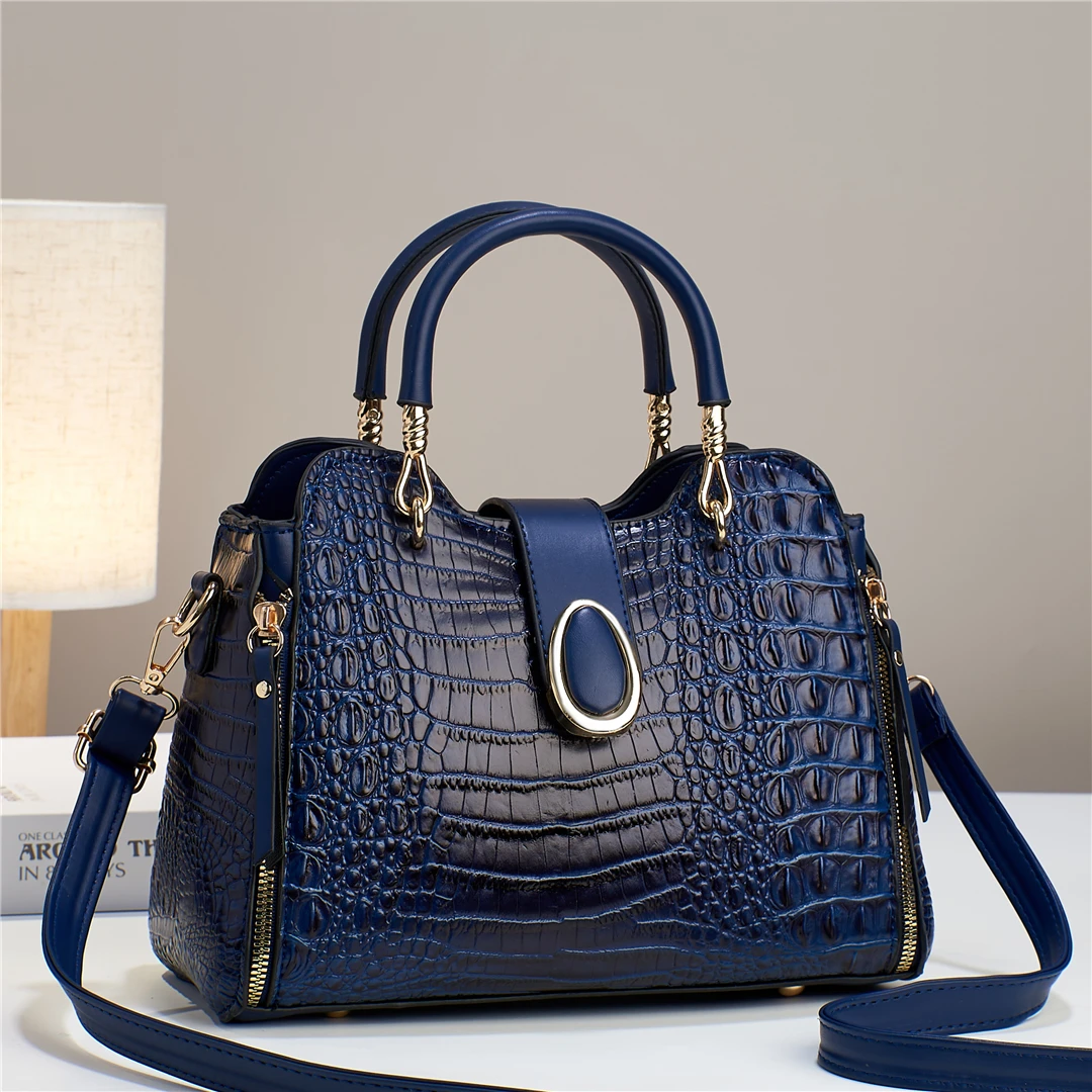 Elegant Croc-Effect Handbag with Tassel - Versatile, Durable, Zip-Secure | Polyester-Lined, Removable Strap, Chic & Stylish