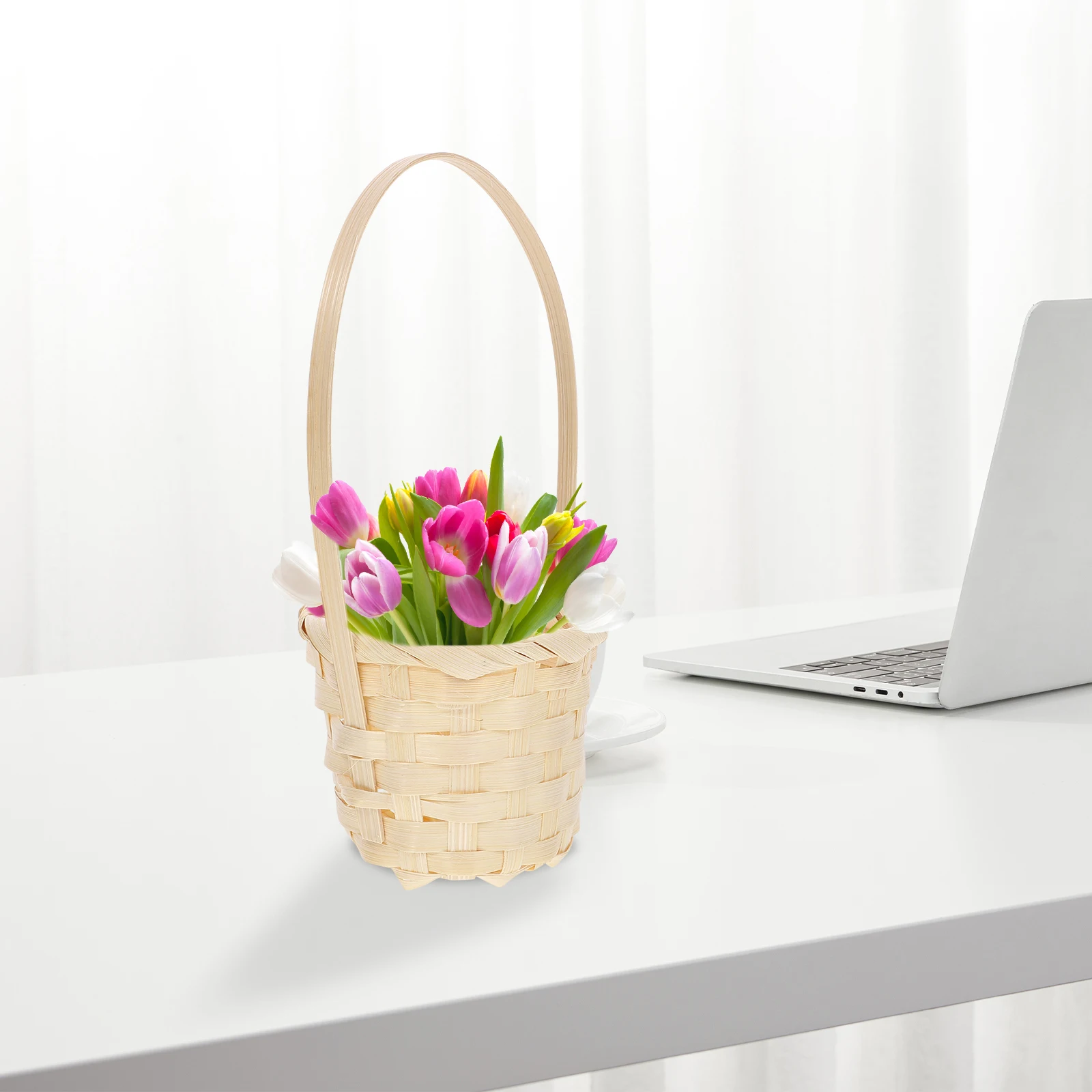 

5Pcs Weaving Basket Bamboo Fruit Holder Storage Tote for Picnic Flower Container Vegetable Holder Household Decorative Basket