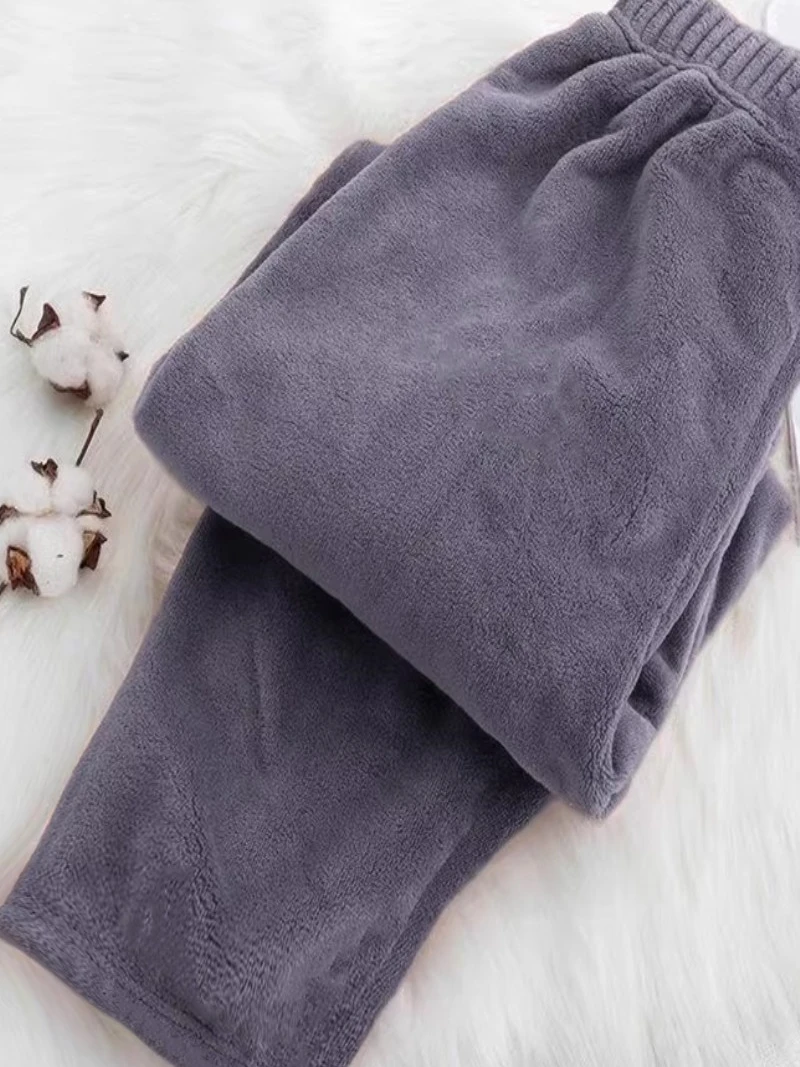 

Женские брюки Fce на подкладке кораллового цвета, свободный крой, домашние брюки для отдыха, высокая талия, эластичная талия, прямые теплые штаны