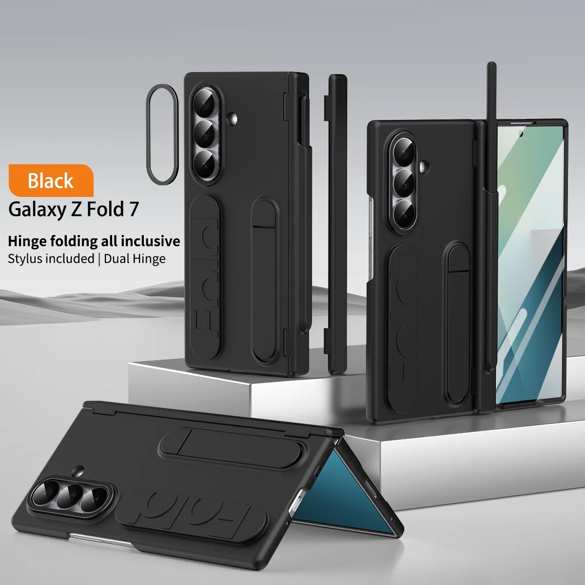 

Magnetic Hinge Protection Grip Ring Kickstand Built-in Pen Slot Stylus Tempered Glass Shockproof Case for Samsung Galaxy Z Fold7
