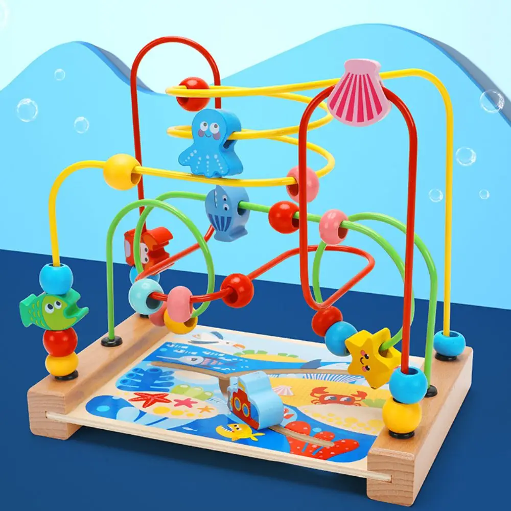 動物の形をした木製ビーズ迷路、教育的発達、カラフルなローラーコースターパズル、リング、数遊び、学習サークル