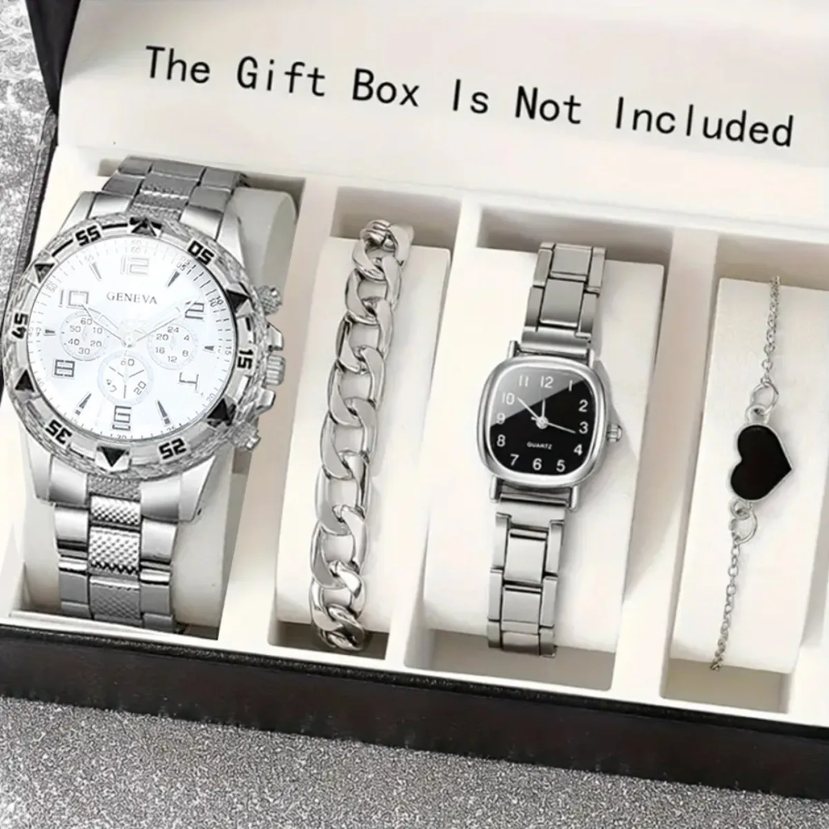 4 pcs/set Couple Watches,Classic Stainless Steel Strap Quartz Movement Watches for Men , Affordable Back To School Watch