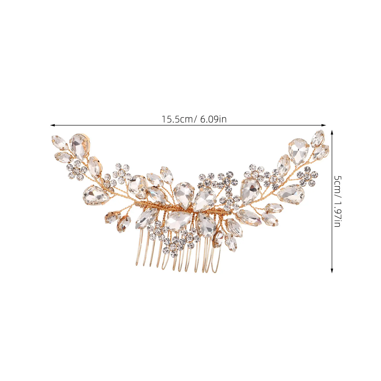 Rhinestone Bridal Hair Comb Flower Metal Leaf Design Wedding Hair Accessories for Women Sparkly Crystal Updo Bun Hairstyles
