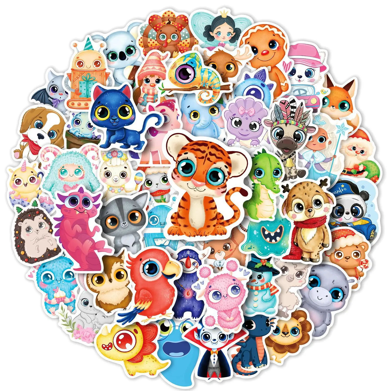 

50 PCS Cute Cartoon Big Eyes Cute Stickers Small Animals Puzzle Stickers