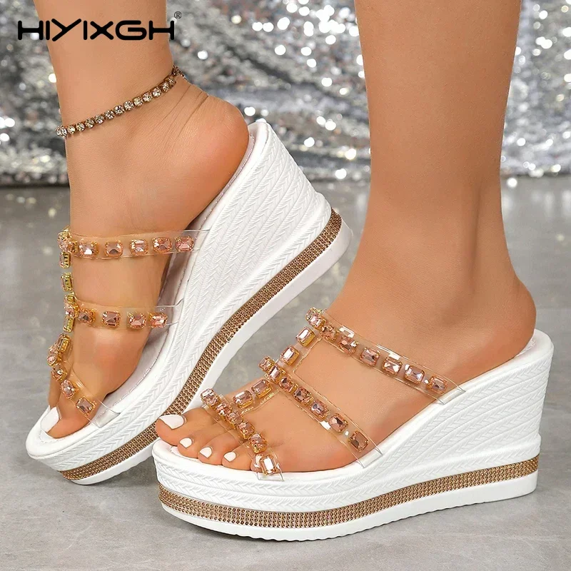 

Chunky Platform Wedges Pvc Sandals Women Slip On Gold Silver Crystal Super High Heels Shoes Woman Summer 2026 Thick Sole Slides