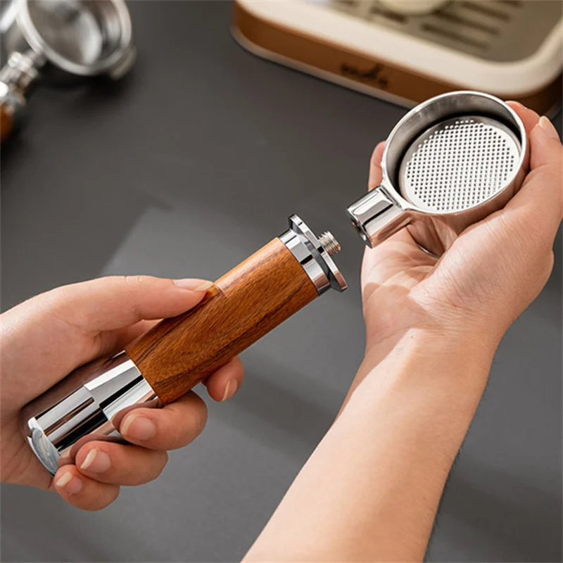 304 Stainless Steel M10 Coffee Portafilter Handle,Universal Solid Wood Grip Modification Replacement Part for Espresso Machine