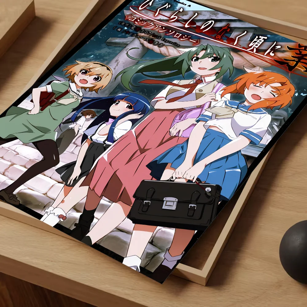 Higurashi No Naku Koro ni kigu ملصق فني ذاتي اللصق ، مطبوعات ورقة بيضاء ، أعمال فنية ، لوحات جدارية جمالية