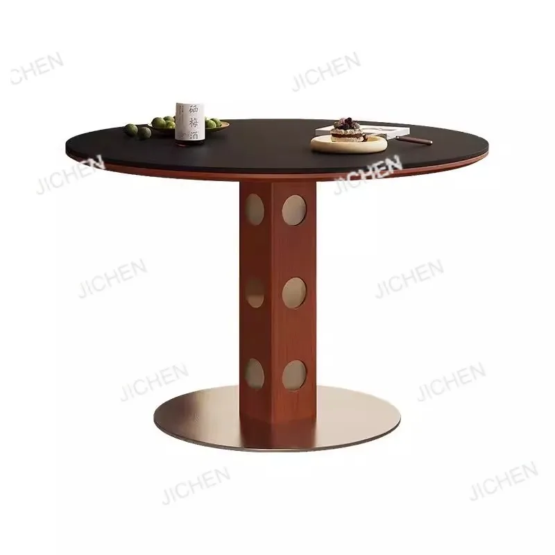 中世風の丸テーブル、レトロな丸ダイニングテーブル、シンプルな北欧風無垢材の小さなアパート、モダンな岩板の交渉用ダイニングテーブル