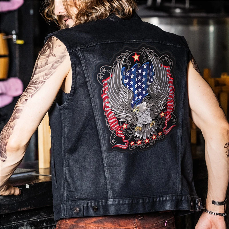 Toppa per motociclista con teschio toppe ricamate grandi per abbigliamento toppe Punk su vestiti cucire/stirare su toppe per giacche Back Big Patch