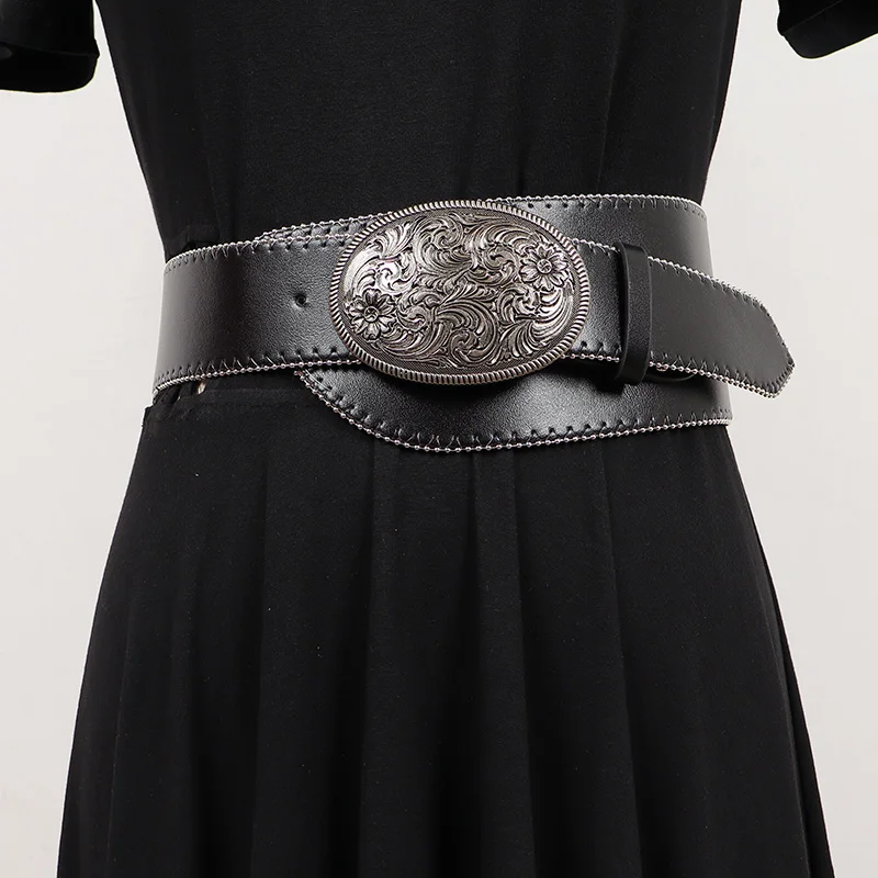 

Vintage Y2k Waistbands Women Curving Buckle Rivet PU Leather Waist Belts 2024 Autumn Adjustable Irregular Ceinture Pour Femme