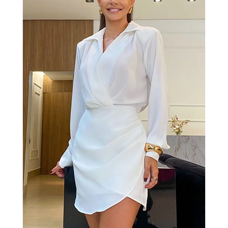 2024In Stock Spring New Arrival Hot Sale Europe and America Cross Border Amazon White Pleated Shirt Dress