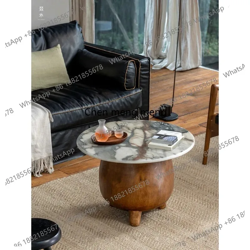 

K153 Wabi-sabi retro light luxury style living room sofa coffee table supercrystalline solid wood homestay creative side table