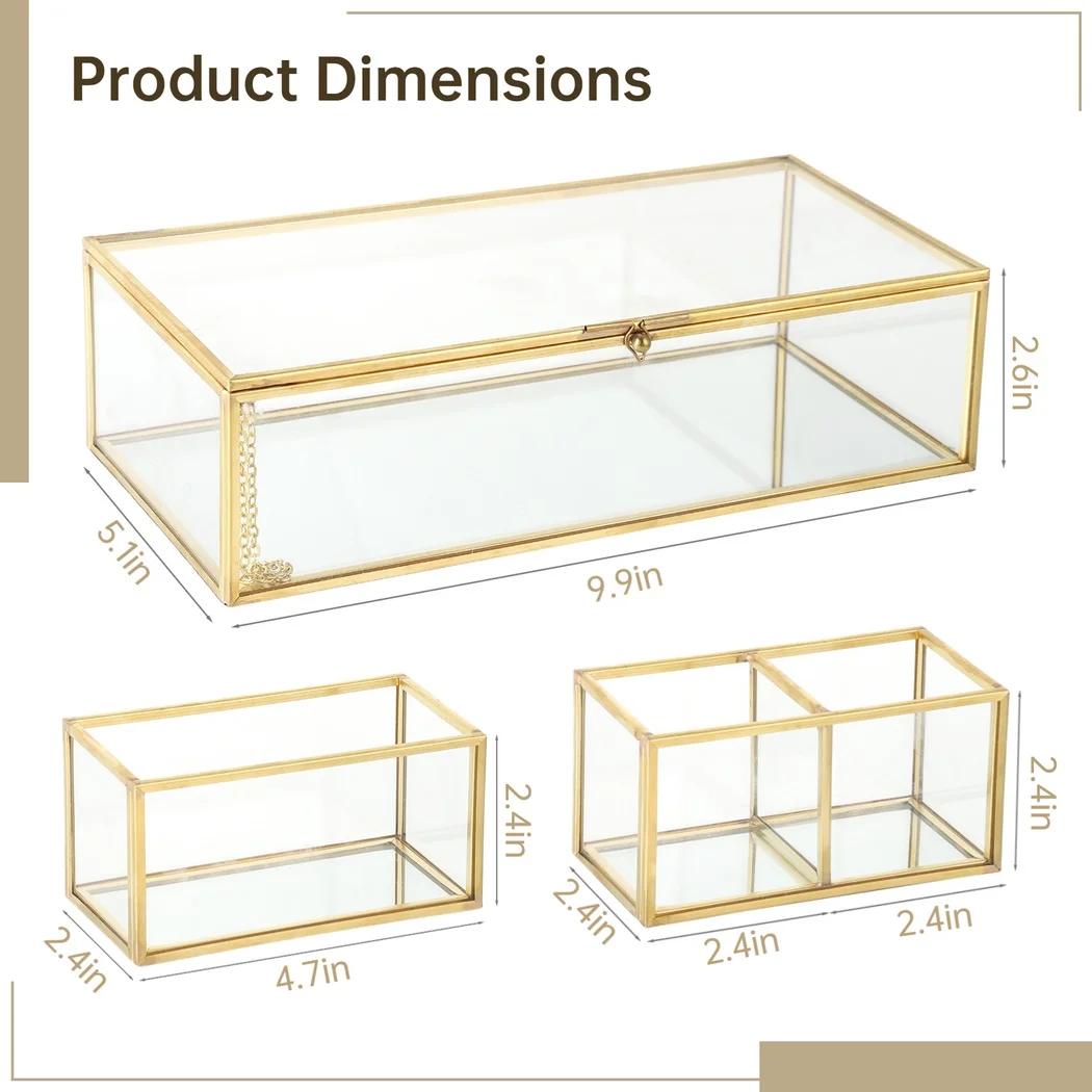 Imagem -05 - Caixa de Jóias de Vidro Dourado Caixa de Espelho com Organizadores de Jóias Destacáveis Caixa de Exposição Transparente Recipiente de Armazenamento de Maquiagem